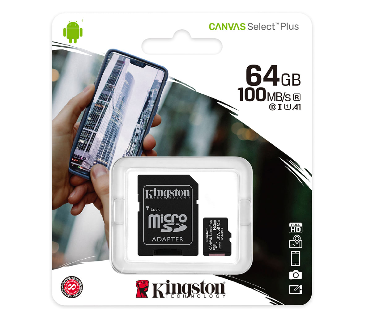MEMORIA MICROSD KINGSTON CANVAS SELECT PLUS TARJETA DE MEMORIA KINGSTON CANVAS SELECT PLUS 64GB UHS-I U1 V10