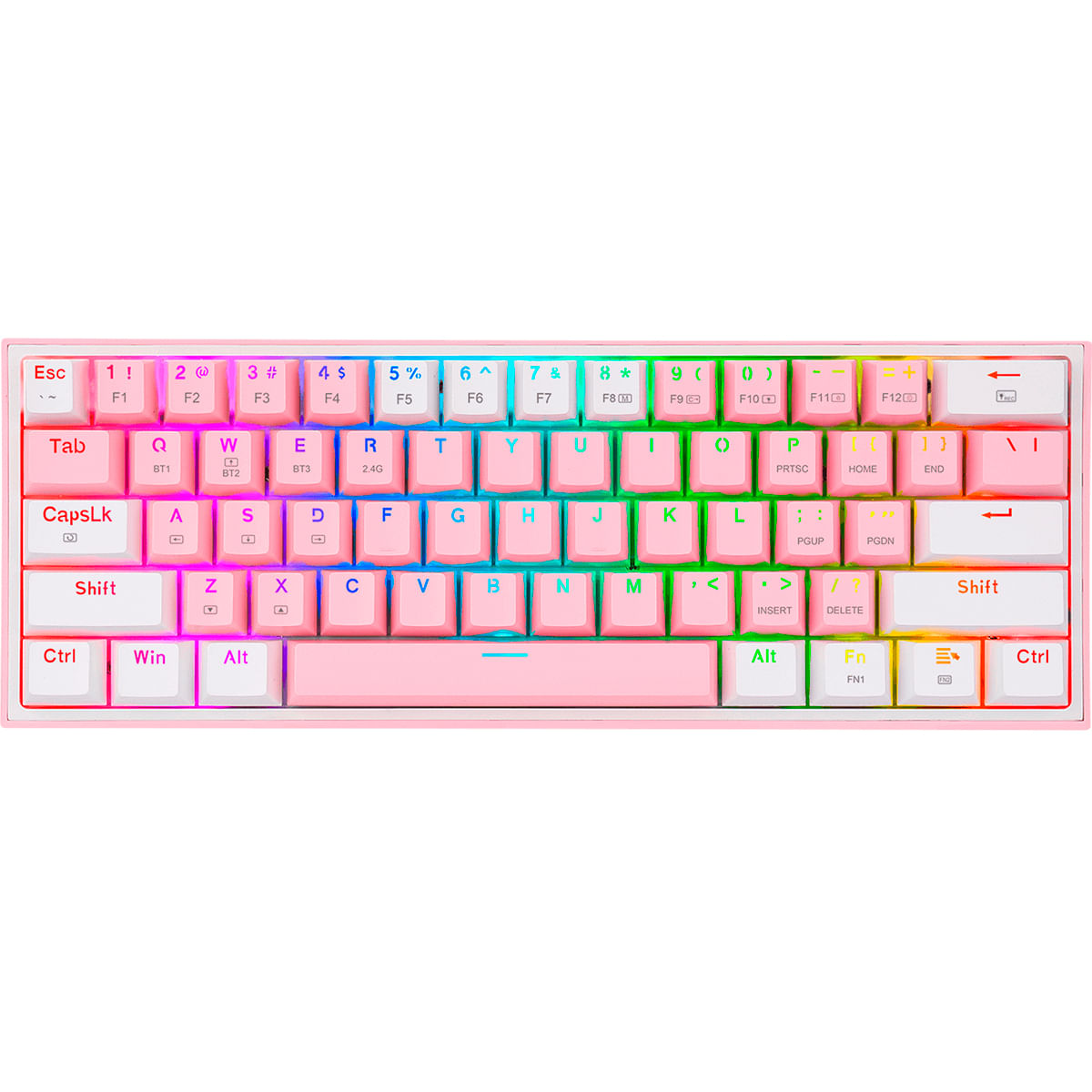 TECLADO REDRAGON FIZZ PRO K616 MECÁNICO RGB ROSA Y BLANCO