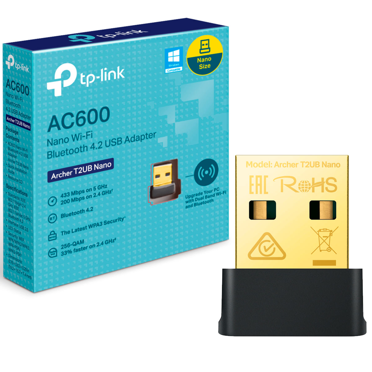 PLACA DE RED TP-LINK T2UB USB AC600 NANO WIFI BT