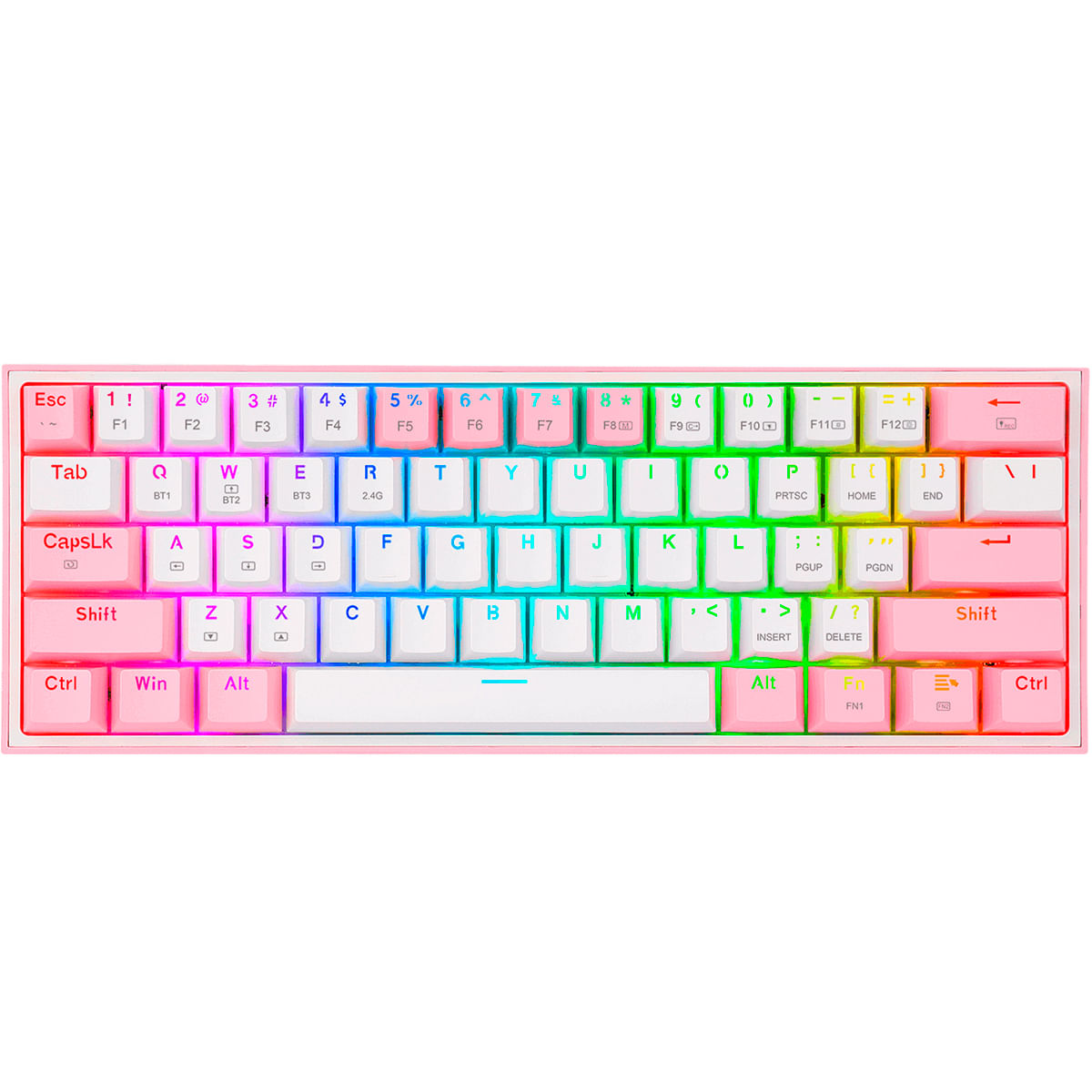 TECLADO REDRAGON FIZZ PRO K616 MECÁNICO RGB BLANCO Y ROSA