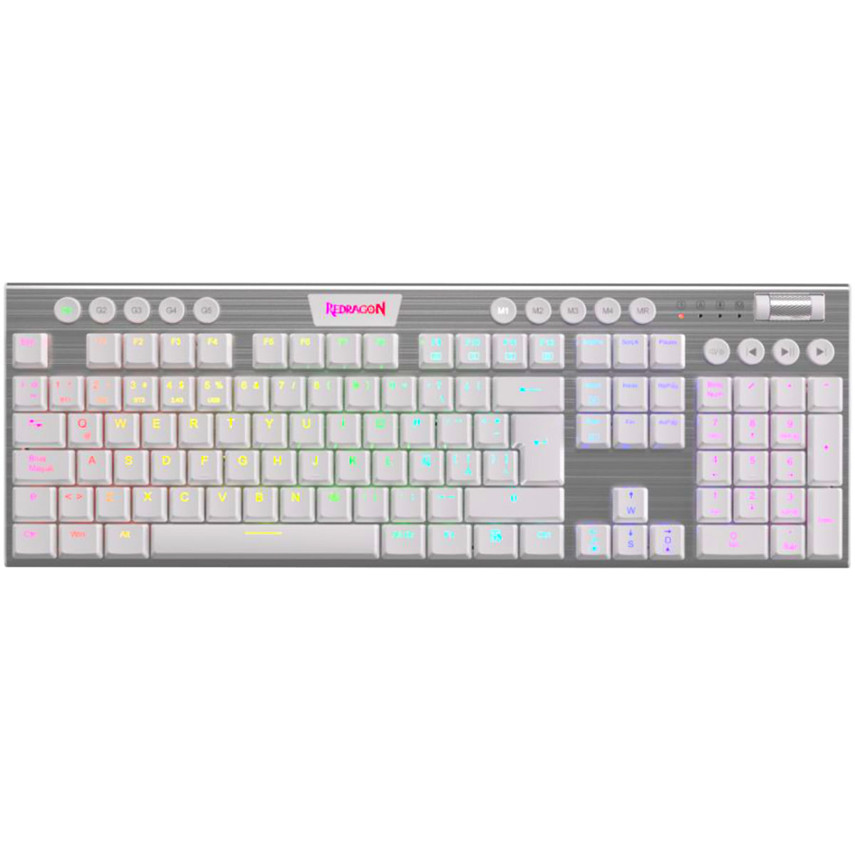 TECLADO REDRAGON HORUS K618 MECÁNICO INALÁMBRICO RGB WHITE