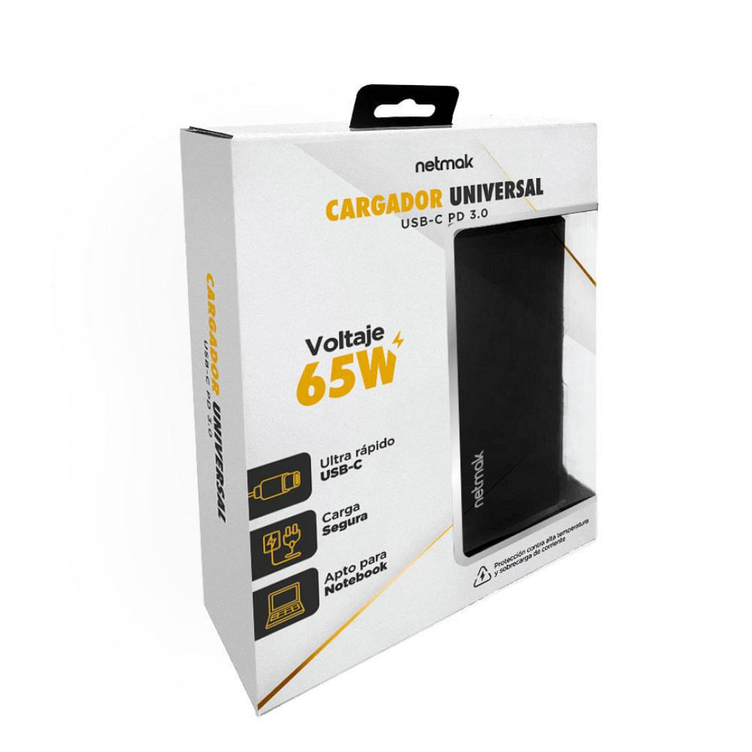 CARGADOR NOTEBOOK NETMAK UNIVERSAL 65W