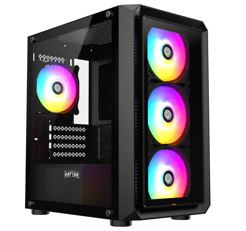 GABINETE RAPTOR INFINITY TG X2 MT RGB FANX4 VIDRIO