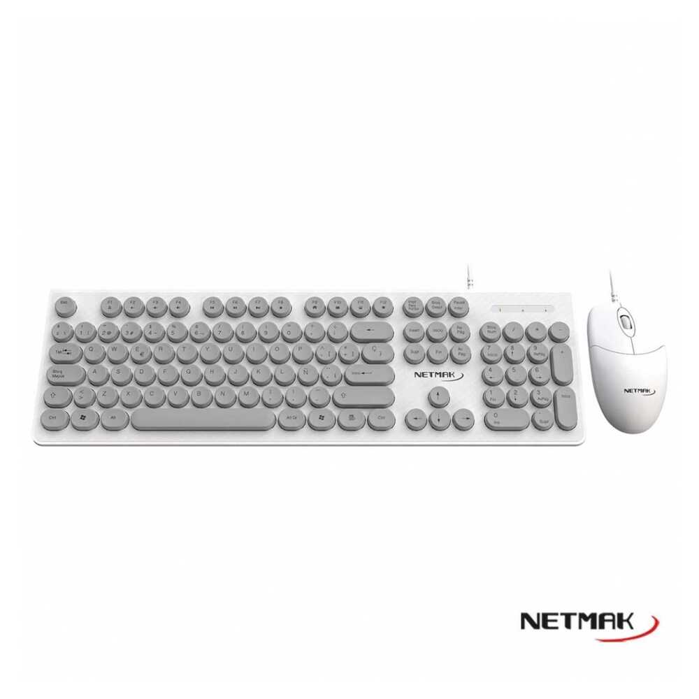 KIT NETMAK NM-KB258 TECLADO Y MOUSE USB BLANCO