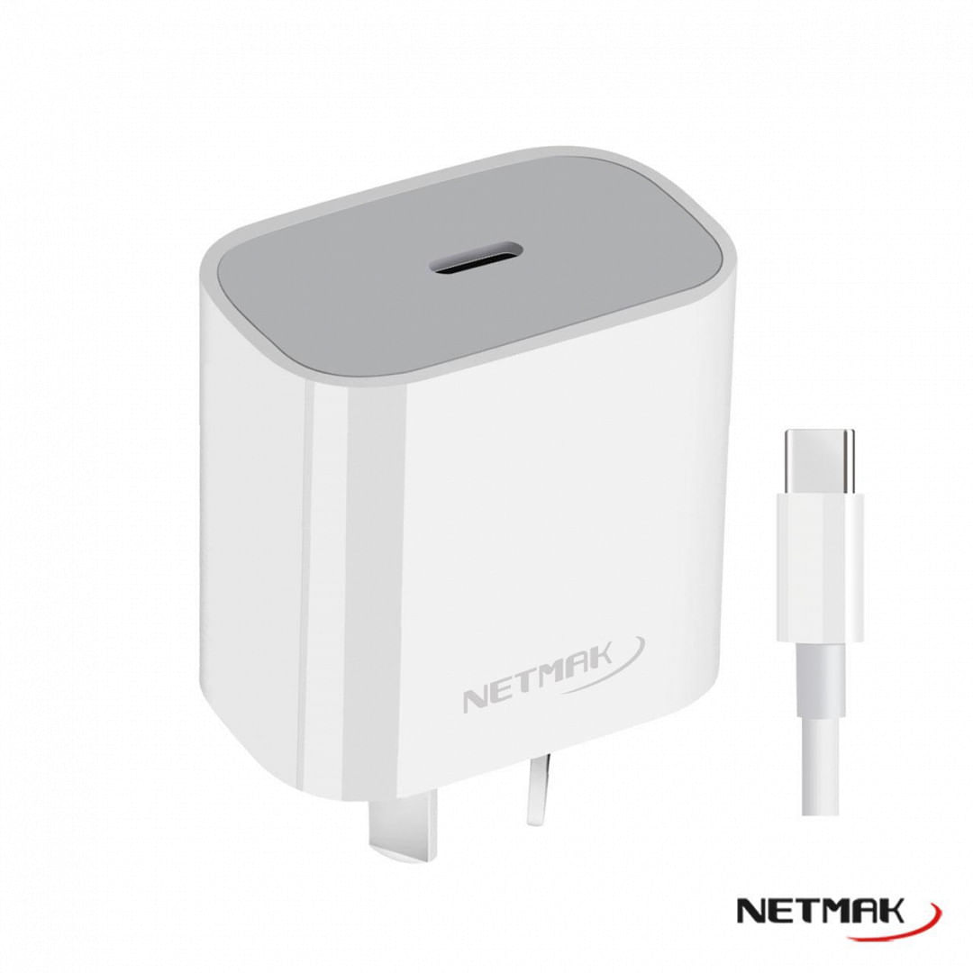 CARGADOR CELULAR NETMAK USB-C CON CABLE 20W