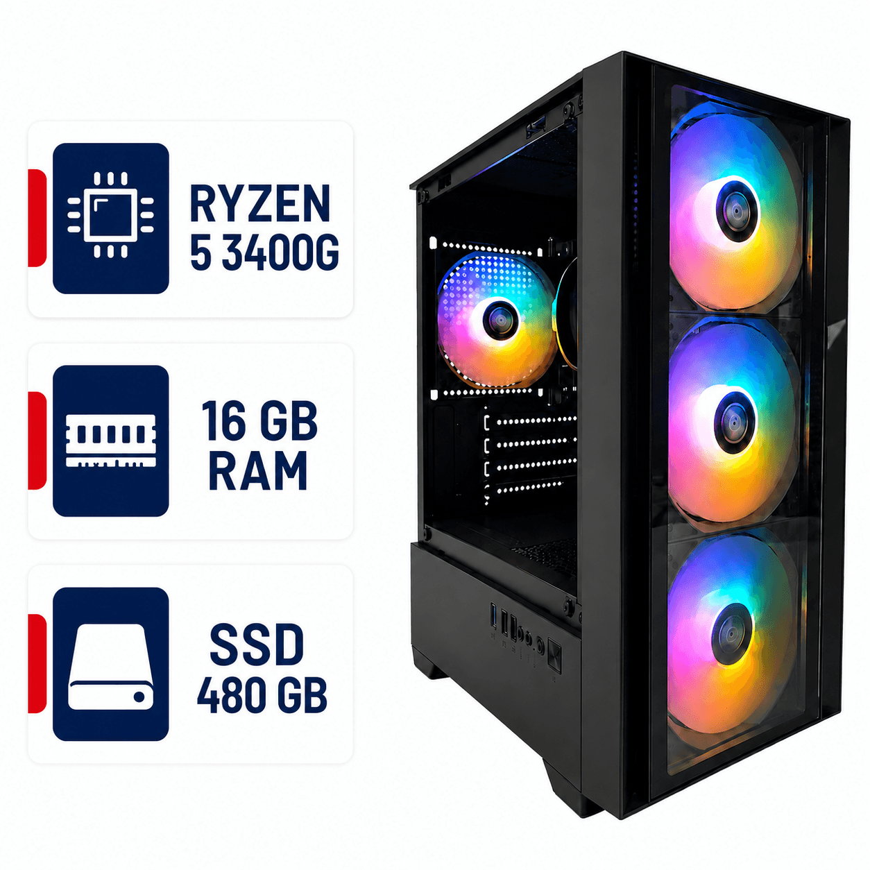 PC ARMADA AMD RYZEN 5 3400G 16GB RAM SSD 480GB