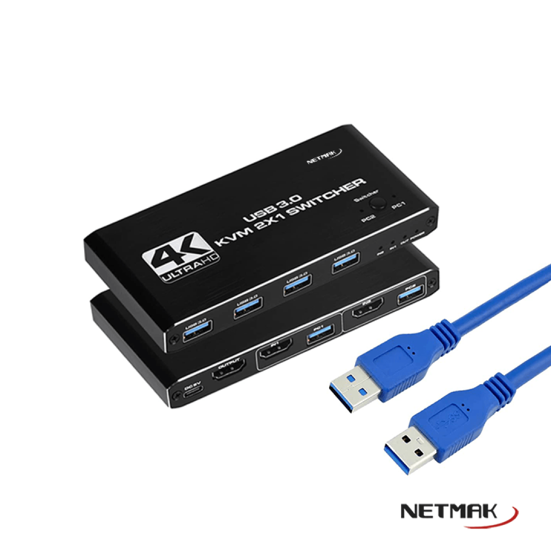 SWITCH NETMAK NM-KVM2 USB 2 PUERTOS KVM HDMI 4K